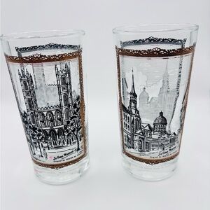 Vintage Le Vieux Montreal Glasses Set Black Gold Canada